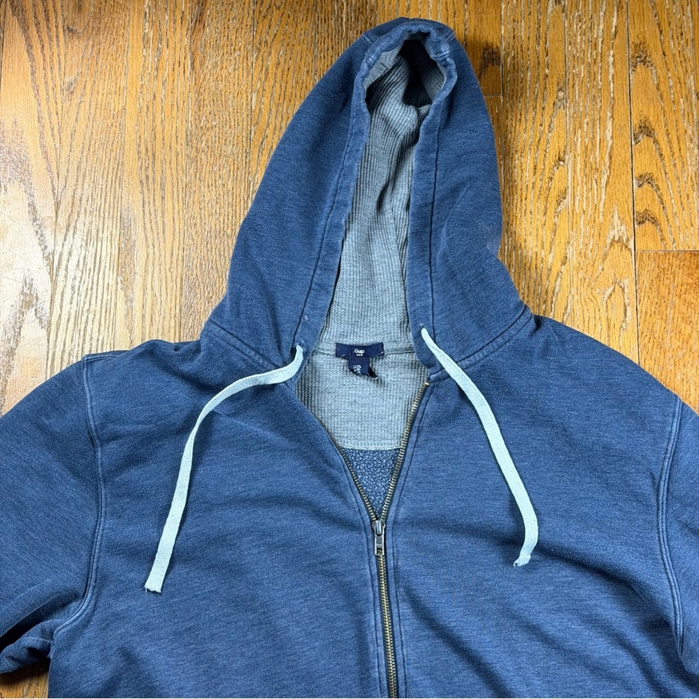 Gap Hoodie Mens‎ XL Blue Full Zip Fleece Sweatshirt Waffle Lined Hood Pockets